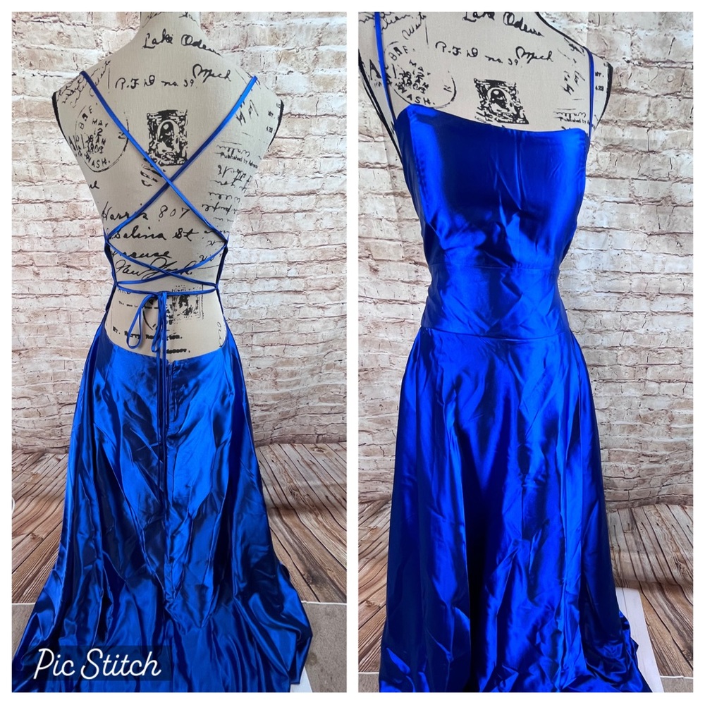 New Windsor Royal Blue Satin Corset Back Formal Dress Large